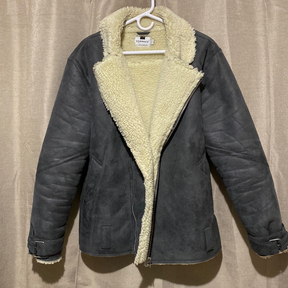 Topman men’s faux shearling biker jacket
